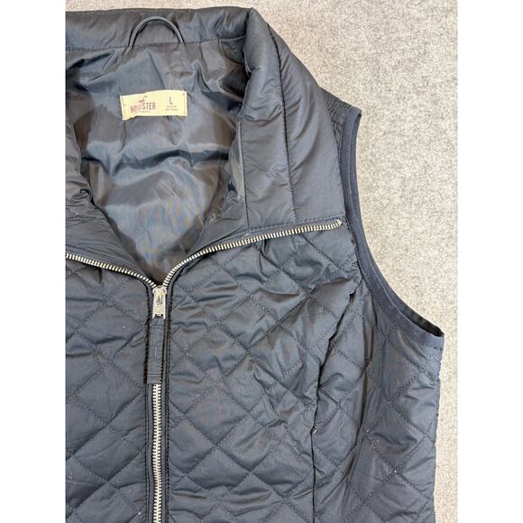Vintage Y2K Hollister Quilted Puffer Vest Womens Small Black Full Zip Insulated - Picture 3 of 7